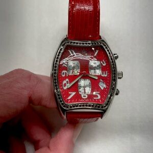 NOT Working large Lucien Picard Ruby bezel chronograph watch- beautiful jewelry